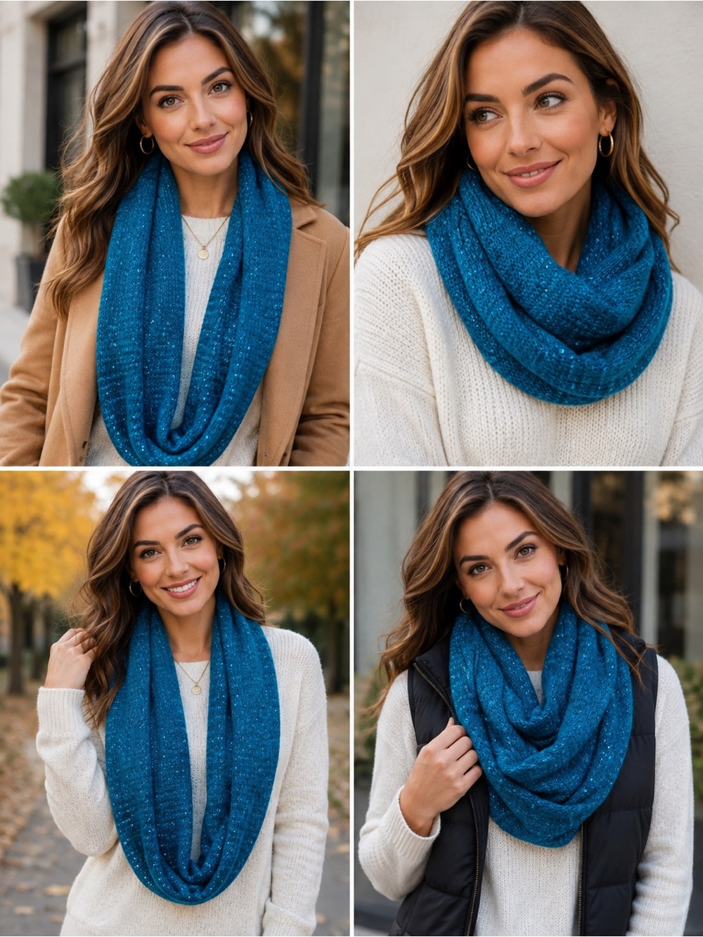 Nine West metallic blue sequin infinity scarf fall winter